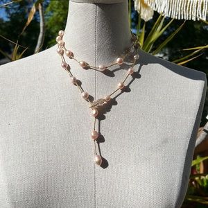 SJ Fresh Water Adjustable pink Pearl Necklace 36” long